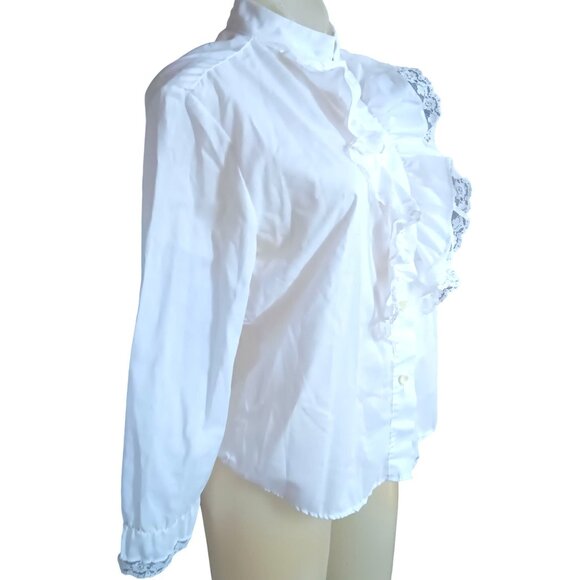 Vintage Women's Small Ruffled Blouse Victorian 1960's Lace Trim Gothic Vampire - Picture 3 of 7